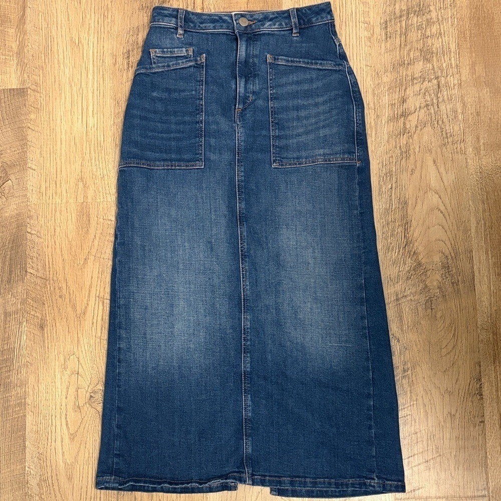 Marc O'Polo Denim Maxi Skirt Blue Patch Pocket High Waist Long Skirt Size 27